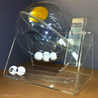 Лототрон со сферическим барабаном объемом 40 литров и с автоматическим выбросом шара диаметром 6 см